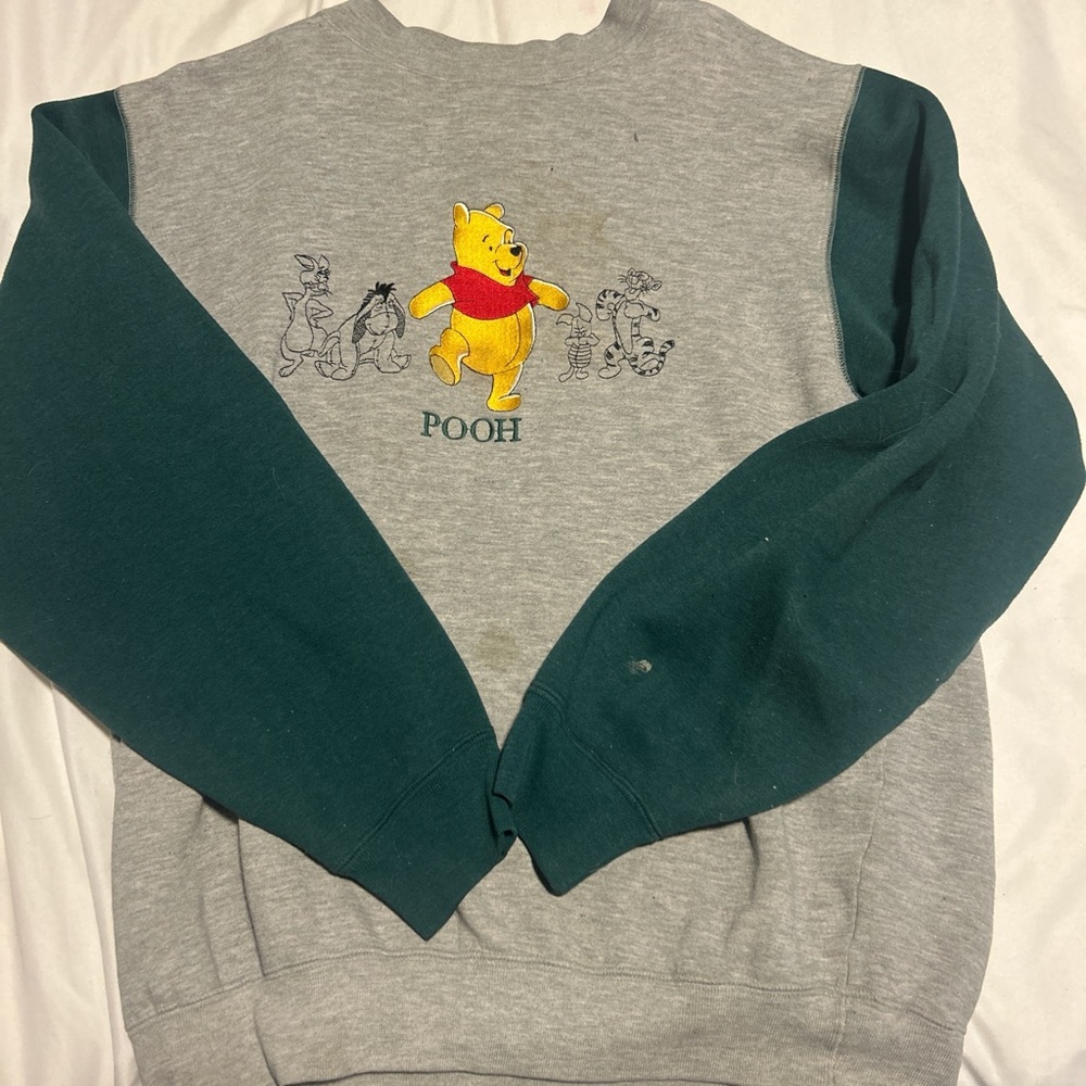 Disney Gray and Green Crewneck Sweater with Pooh Design